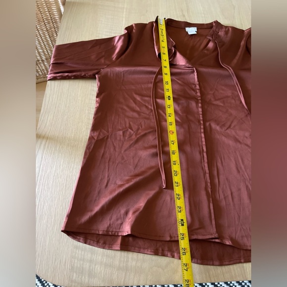 Chico’s| Burnt Orange, Copper-Brown Satin Long Sleeve Blouse•••Size Medium - Picture 8 of 10